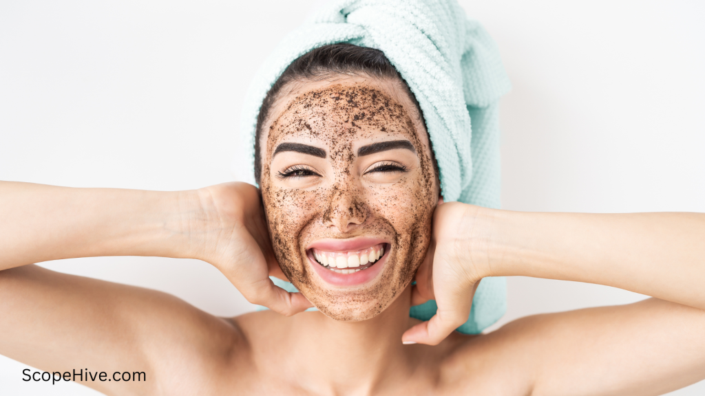 A woman applied flaxseed face mask on skin