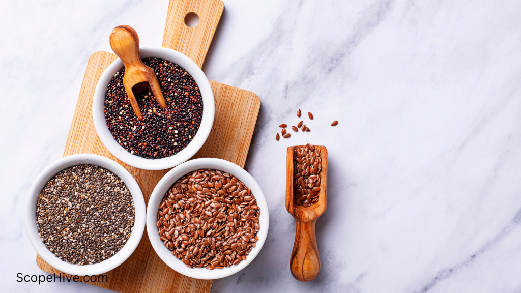 Flaxseeds and other seeds in one frame