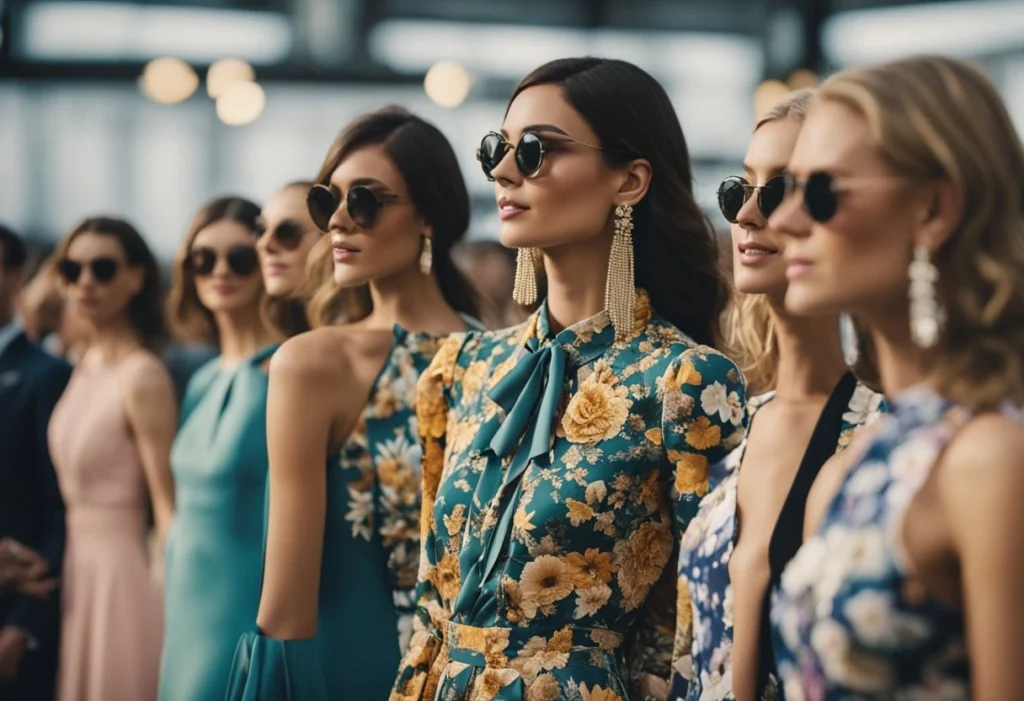A colorful array of chic dresses, tailored suits, statement accessories, and trendy footwear 