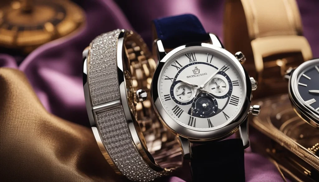 A selection of wristwatches displayed on a velvet cushion, with a variety of styles and designs suitable for different occasions